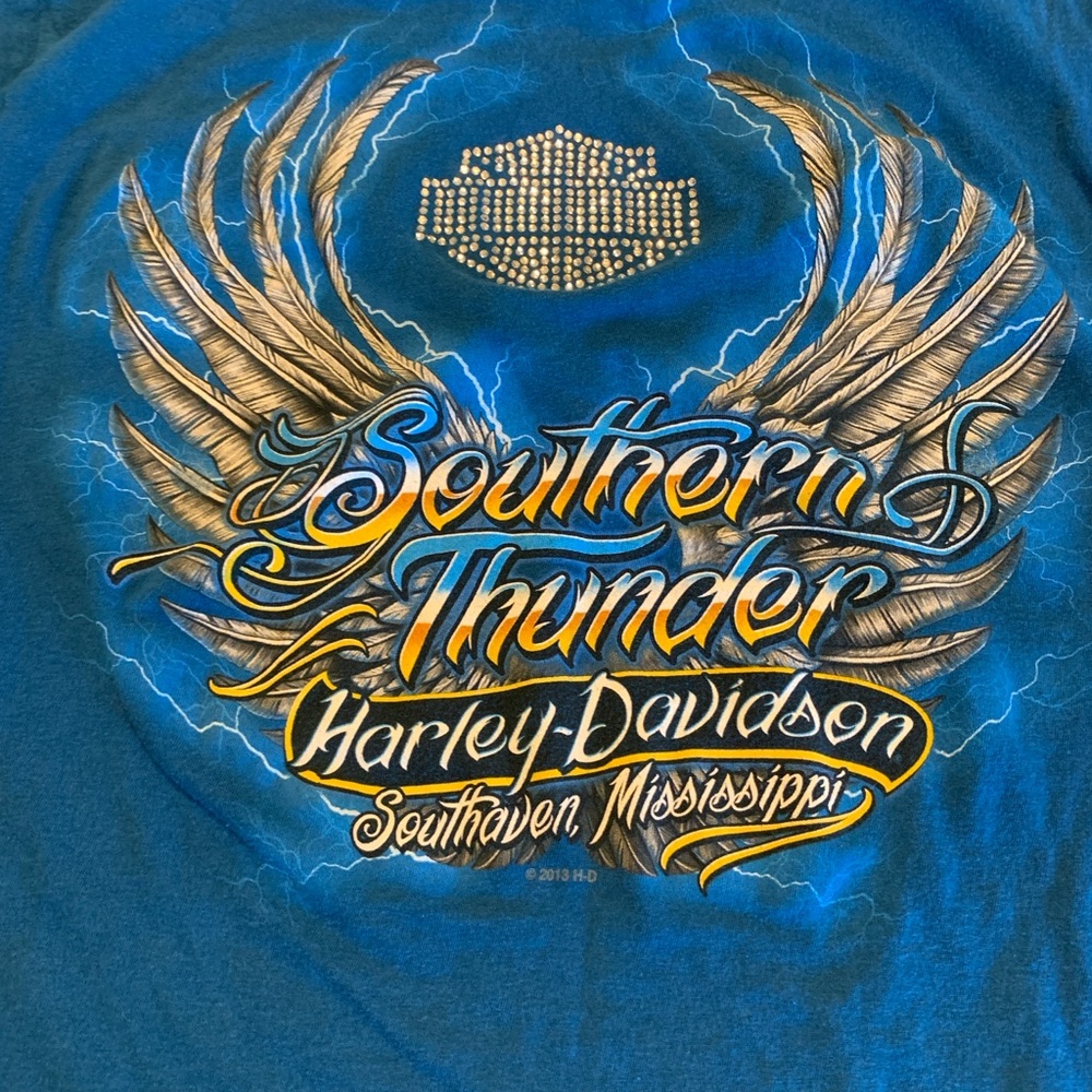 Harley Davidson Southern Thunder Biker Graphic Tee Y2K Bling Womens L